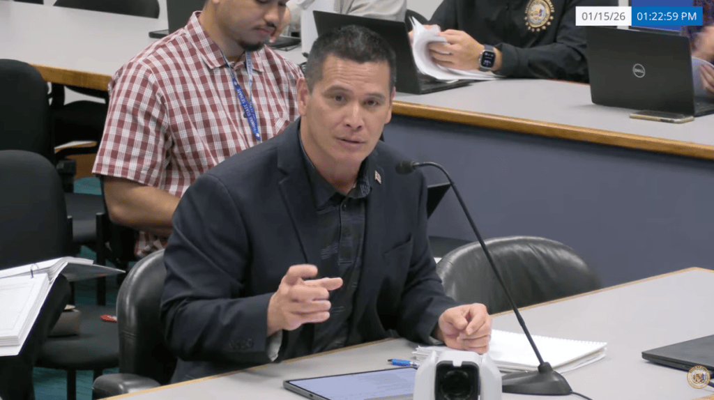 Hawaiʻi Department of Transportation Director Ed Sniffen at a Senate Ways and Means Committee budget informational briefing on Jan. 15, 2026.